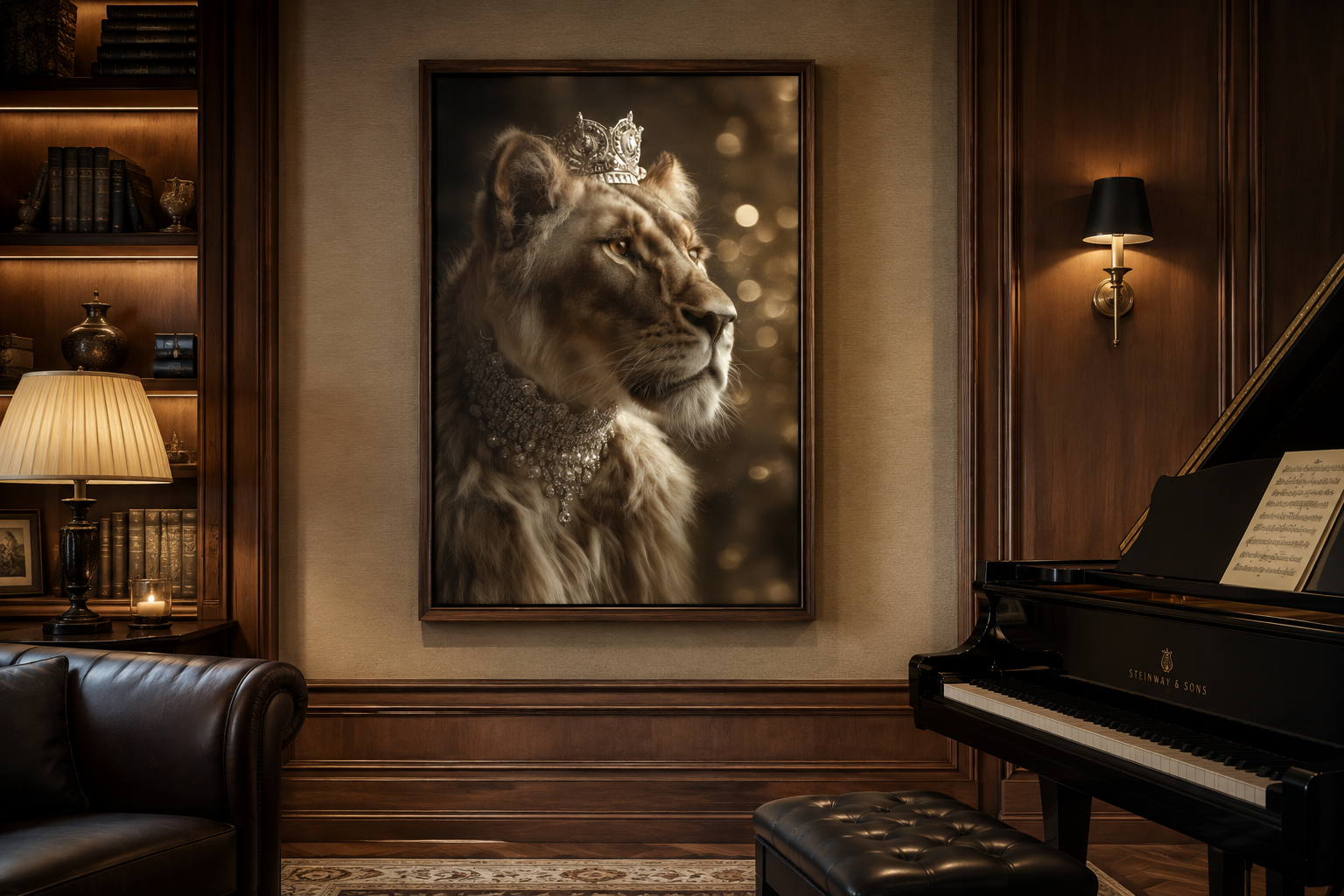 Royal Lioness Queen With Crown And Jewellery Canvas Wall Art