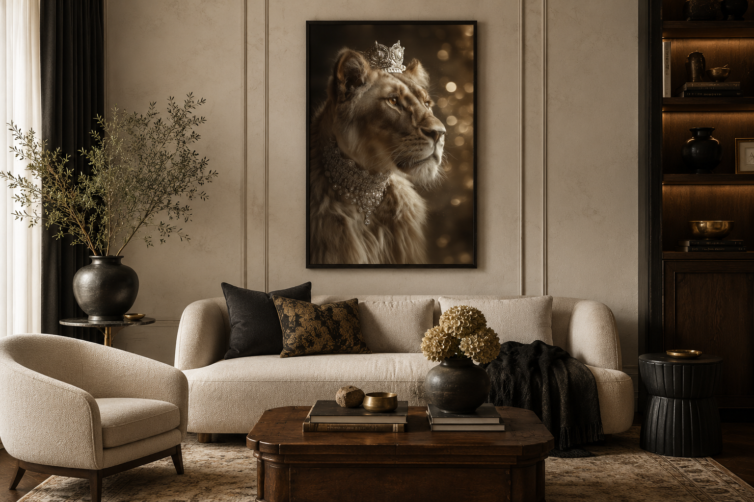 Royal Lioness Queen With Crown And Jewellery Canvas Wall Art