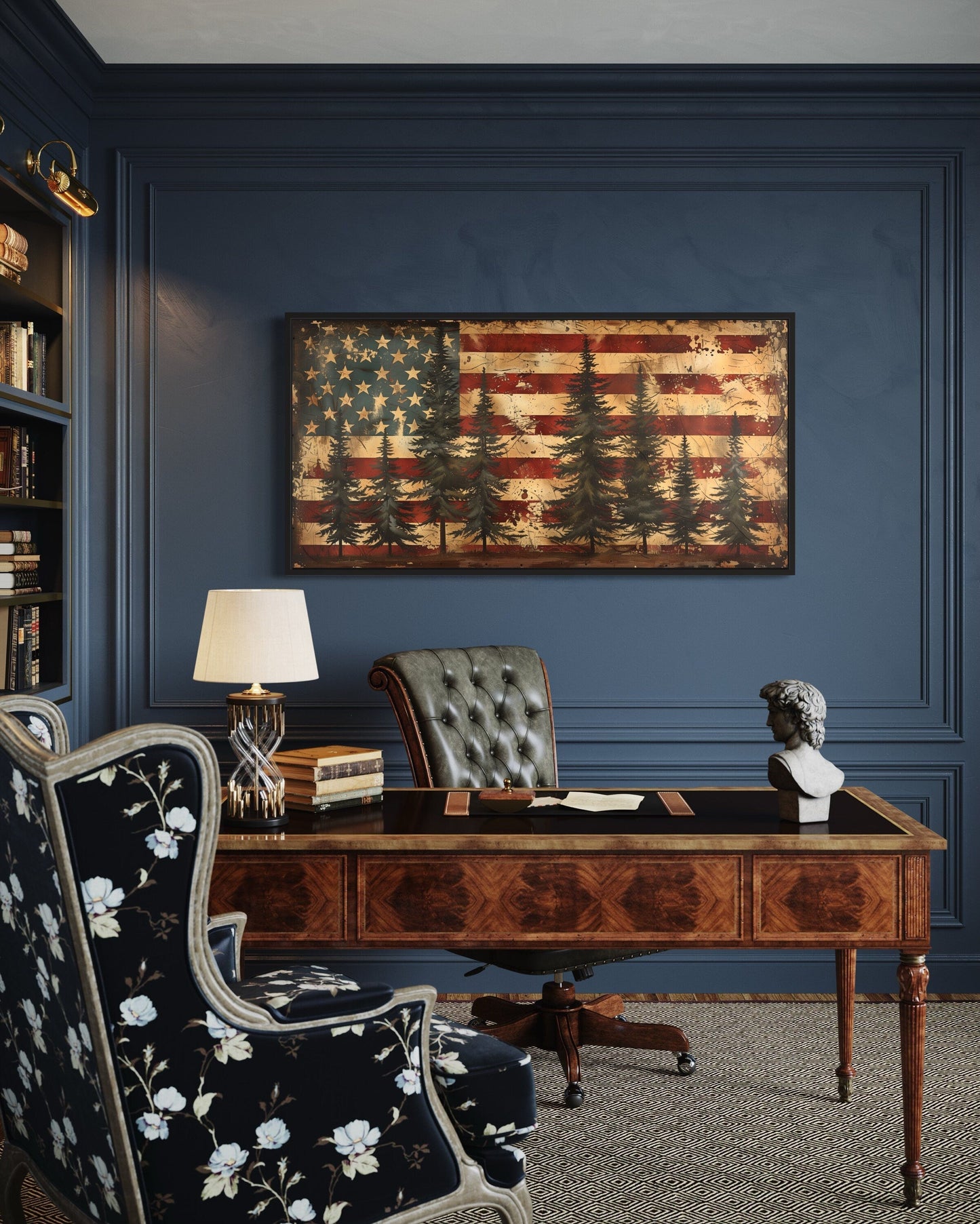 Rustic American Flag Art – Framed Canvas Wall Art | Vintage Patriotic Decor