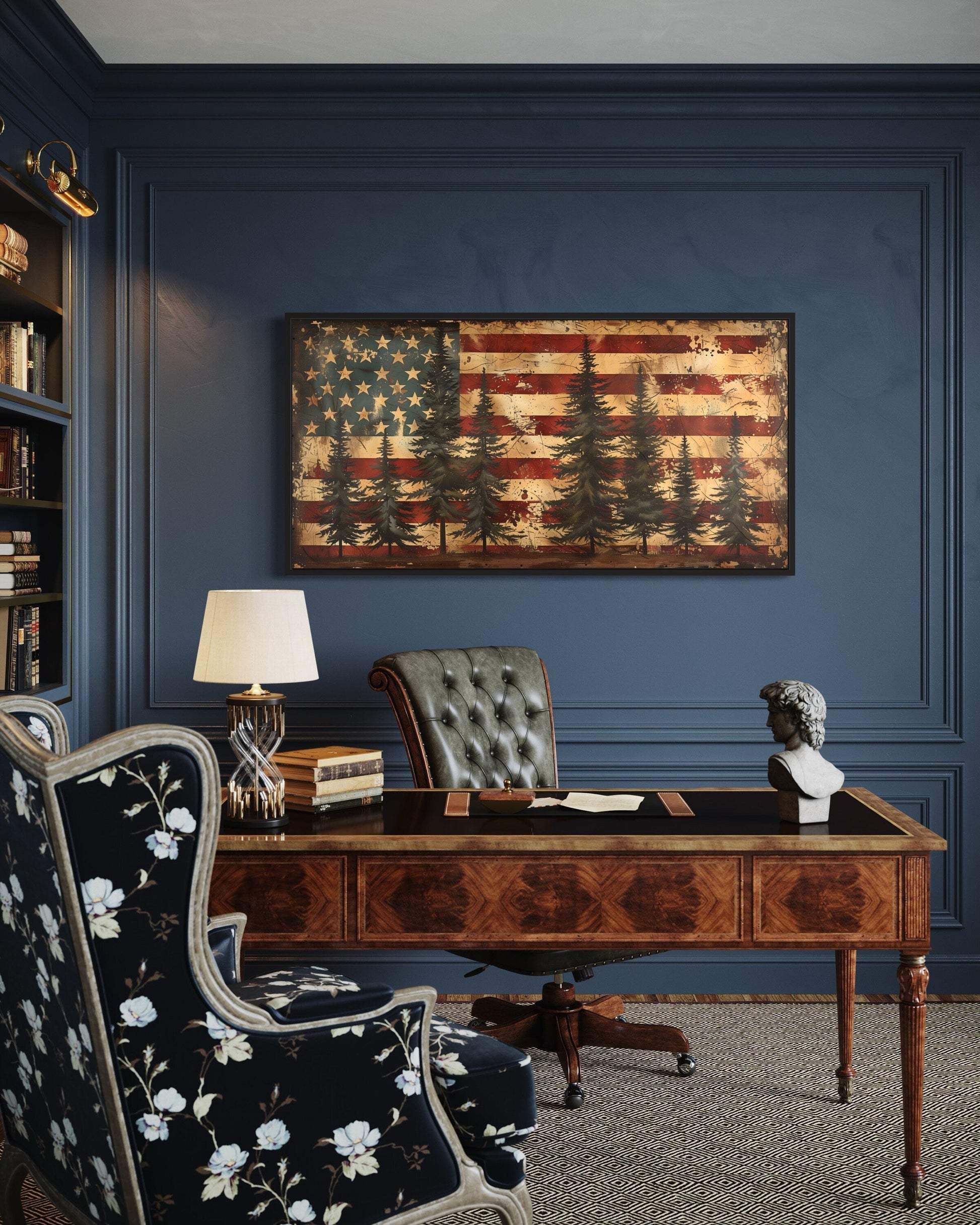 Rustic American Flag Art – Framed Canvas Wall Art | Vintage Patriotic Decor