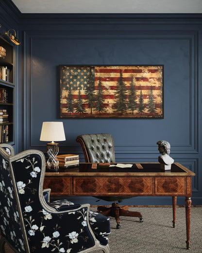Rustic American Flag Art – Framed Canvas Wall Art | Vintage Patriotic Decor