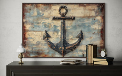 Rustic Anchor Wall Art – Nautical Canvas Artwork | Coastal Maritime Decor