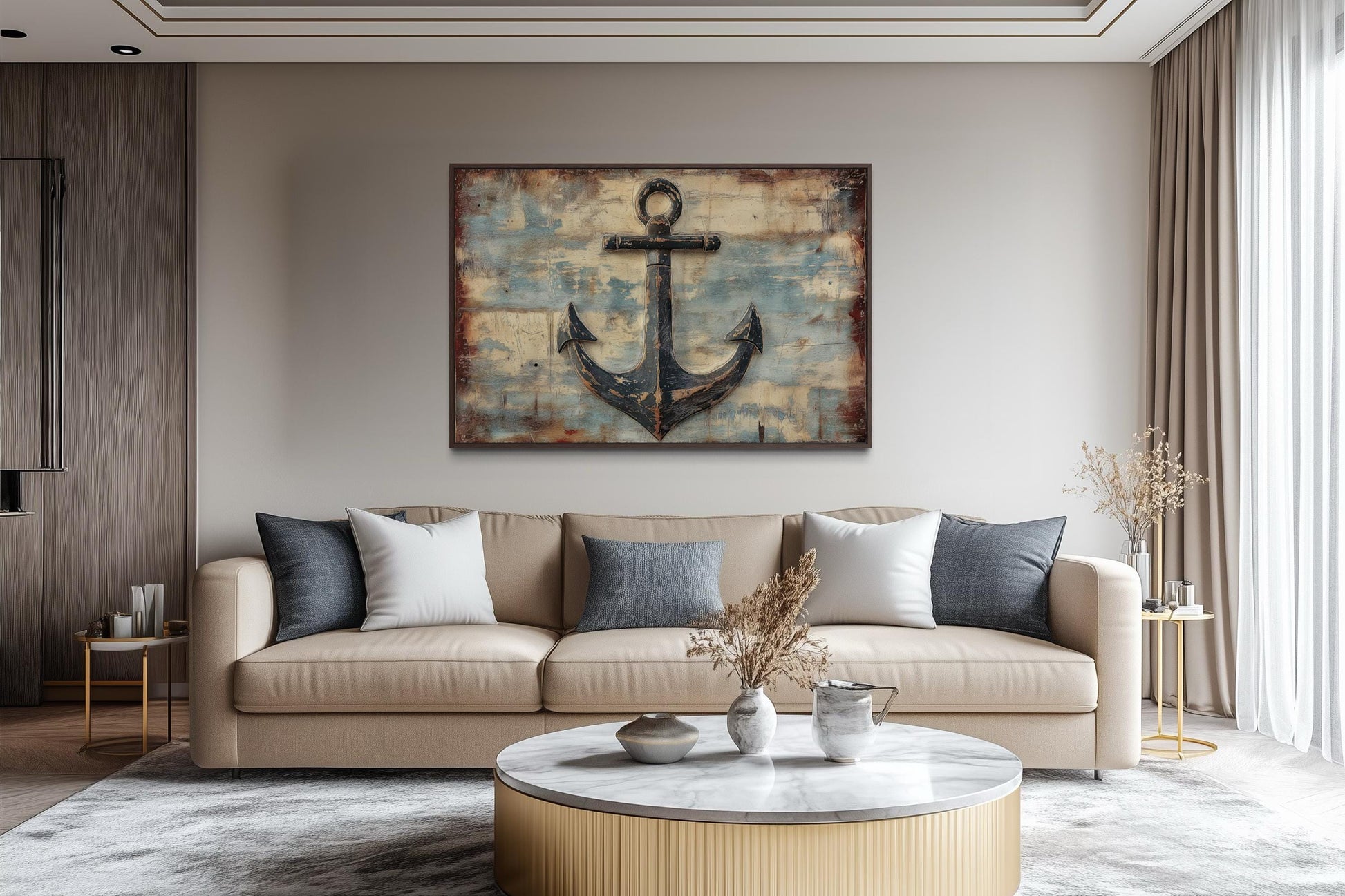 Rustic Anchor Wall Art – Nautical Canvas Artwork | Coastal Maritime Decor