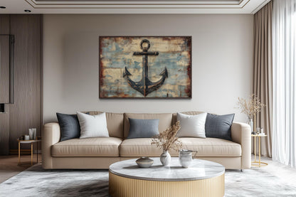 Rustic Anchor Wall Art – Nautical Canvas Artwork | Coastal Maritime Decor