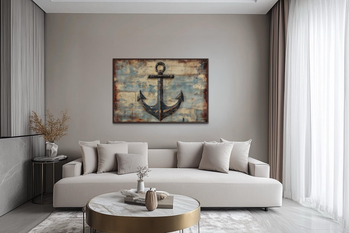Rustic Anchor Wall Art – Nautical Canvas Artwork | Coastal Maritime Decor