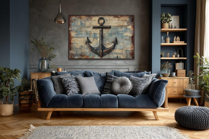 Rustic Anchor Wall Art – Nautical Canvas Artwork | Coastal Maritime Decor