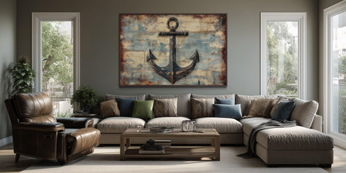 Rustic Anchor Wall Art – Nautical Canvas Artwork | Coastal Maritime Decor