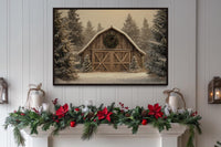 Rustic Barn Christmas Canvas Wall Art Framed Holiday Decor