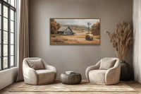 Rustic Barn, Hay Bale, and Windmill in Fall Landscape Canvas Wall Art