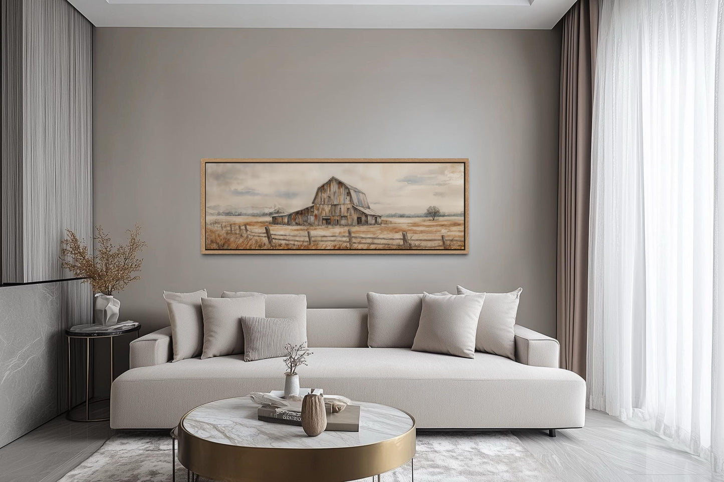 Rustic Barn Wall Art - Long Horizontal Canvas Print | Neutral Farmhouse Decor