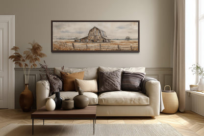 Rustic Barn Wall Art - Long Horizontal Canvas Print | Neutral Farmhouse Decor