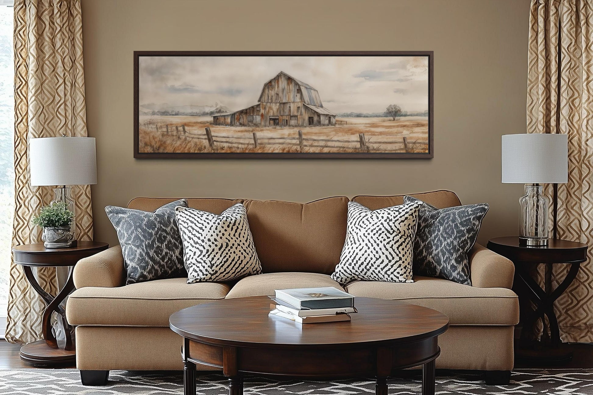 Rustic Barn Wall Art - Long Horizontal Canvas Print | Neutral Farmhouse Decor