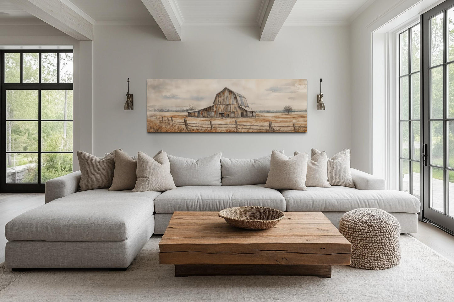 Rustic Barn Wall Art - Long Horizontal Canvas Print | Neutral Farmhouse Decor