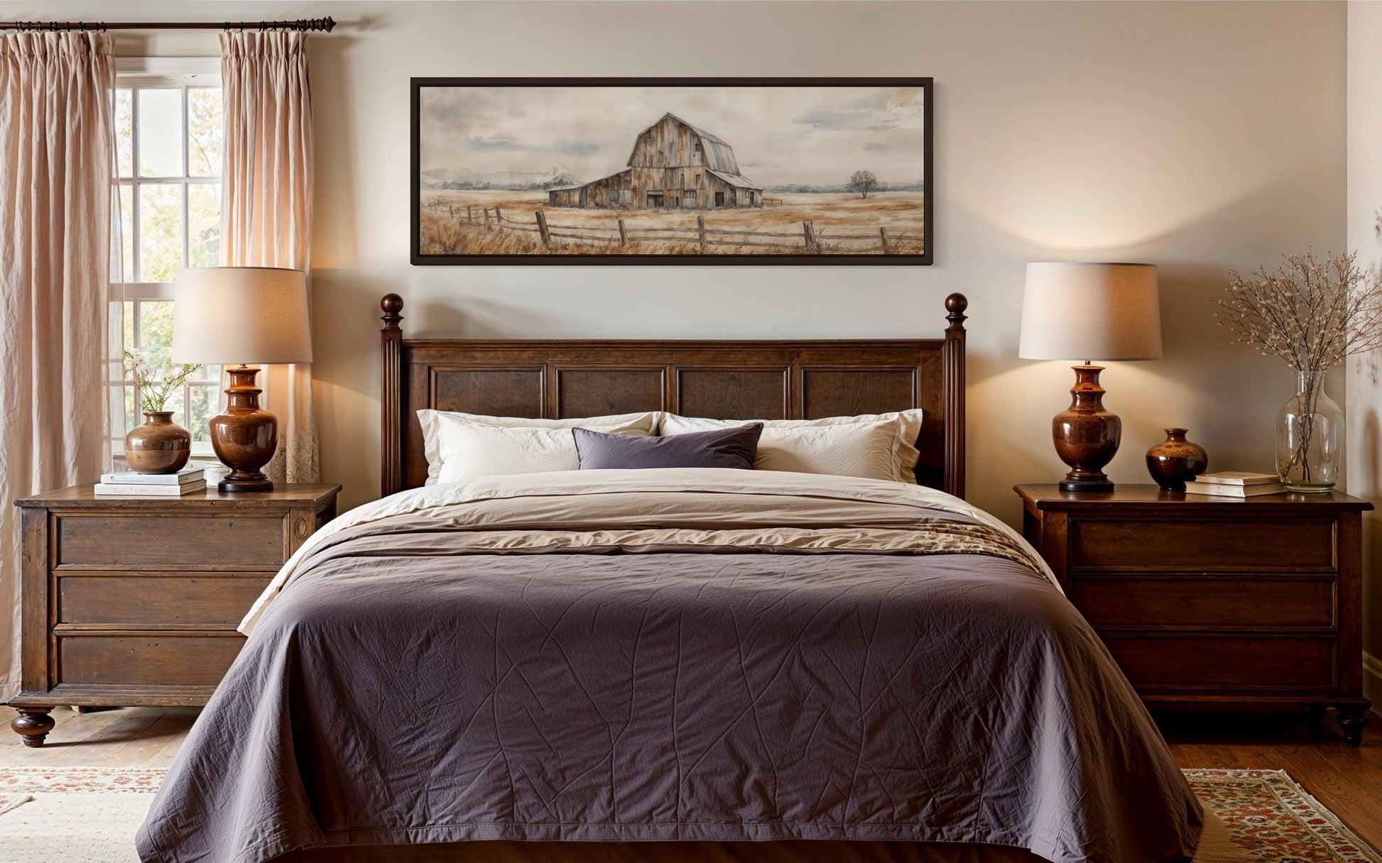 Rustic Barn Wall Art - Long Horizontal Canvas Print | Neutral Farmhouse Decor
