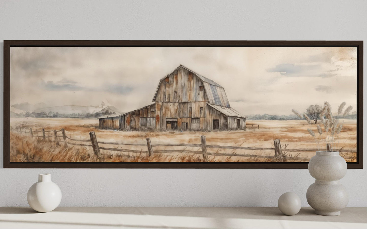 Rustic Barn Wall Art - Long Horizontal Canvas Print | Neutral Farmhouse Decor