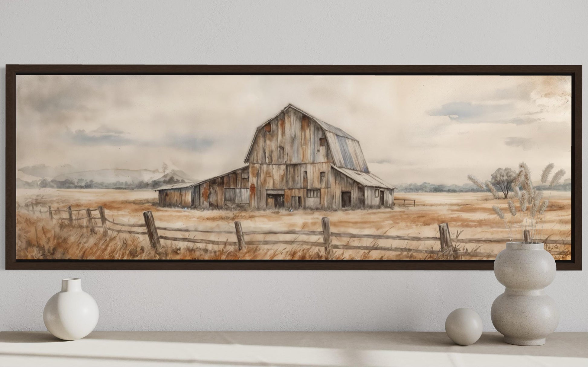 Rustic Barn Wall Art - Long Horizontal Canvas Print | Neutral Farmhouse Decor