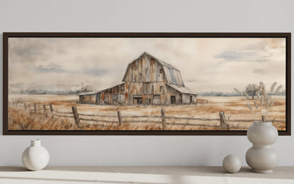 Rustic Barn Wall Art - Long Horizontal Canvas Print | Neutral Farmhouse Decor