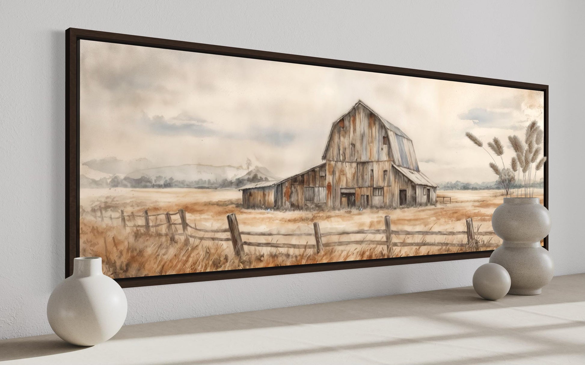 Rustic Barn Wall Art - Long Horizontal Canvas Print | Neutral Farmhouse Decor