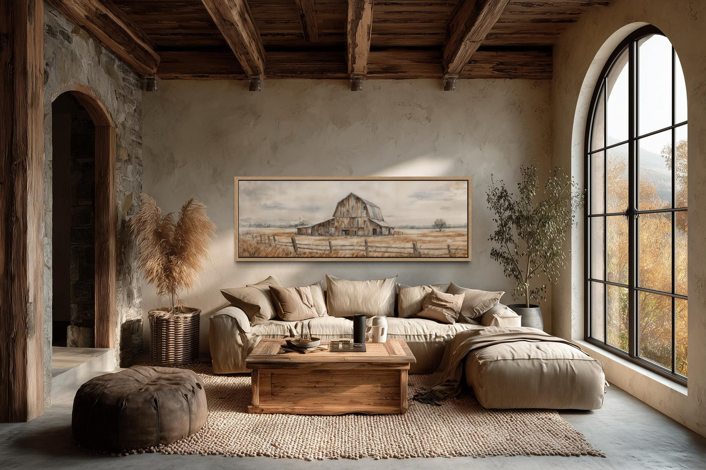 Rustic Barn Wall Art - Long Horizontal Canvas Print | Neutral Farmhouse Decor