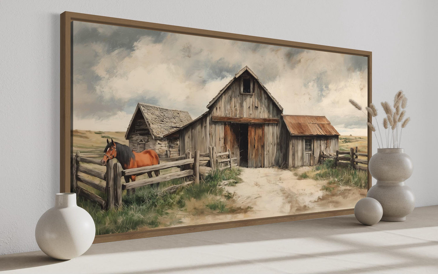 Rustic Barn with Horse Canvas Wall Art