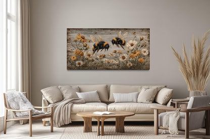 Rustic Bees and Wildflowers Canvas Wall Art