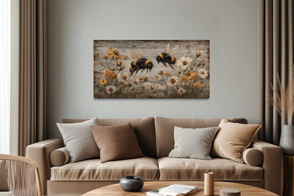 Rustic Bees and Wildflowers Canvas Wall Art