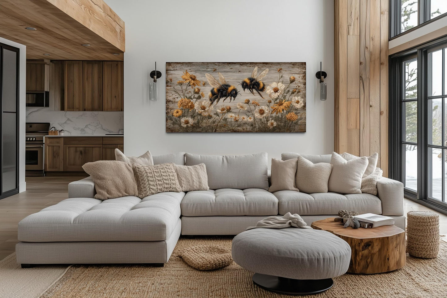 Rustic Bees and Wildflowers Canvas Wall Art