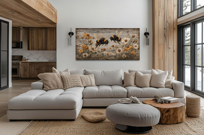 Rustic Bees and Wildflowers Canvas Wall Art