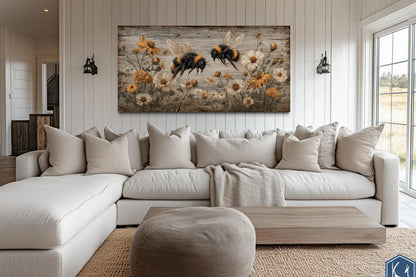 Rustic Bees and Wildflowers Canvas Wall Art