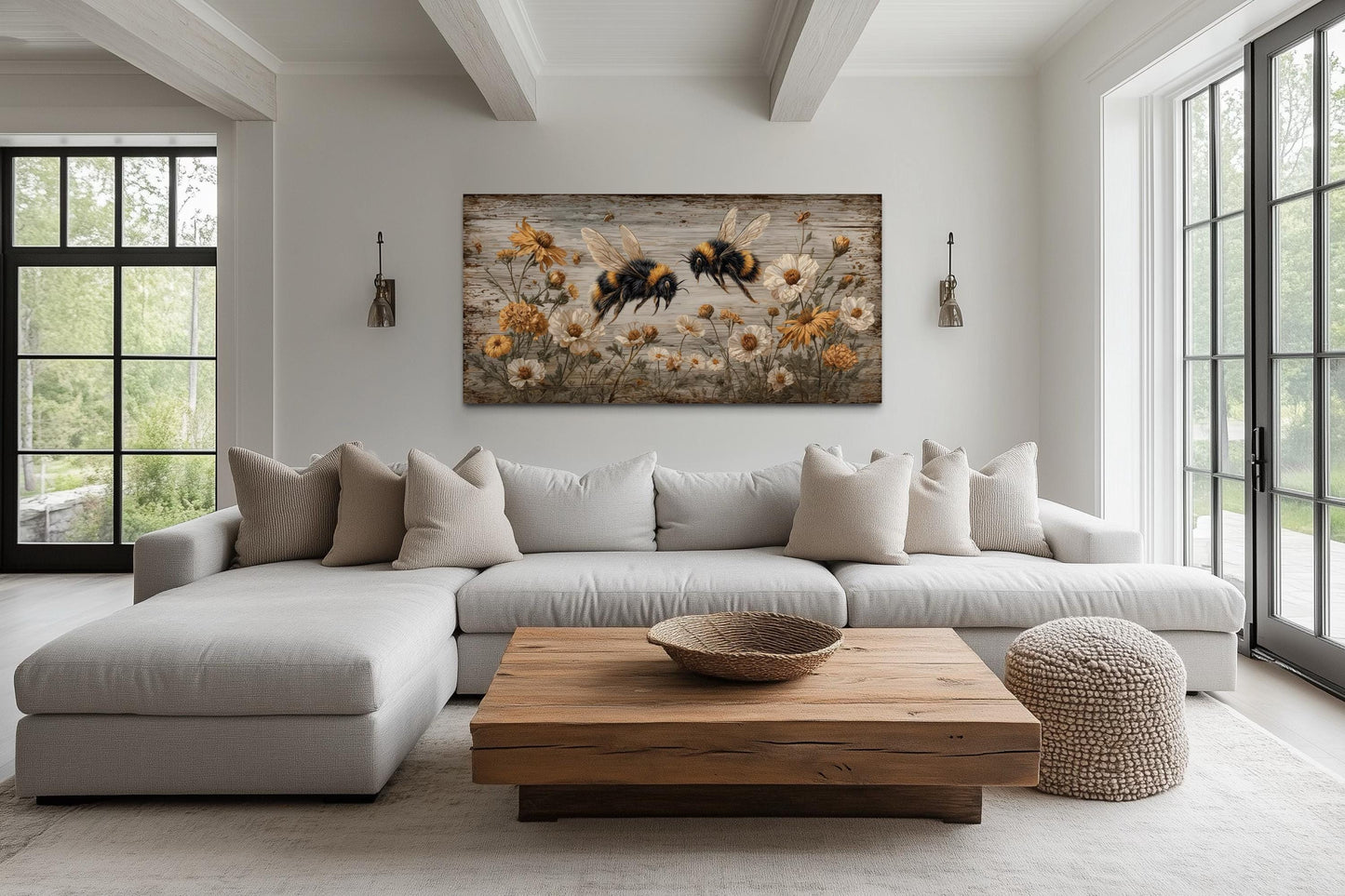 Rustic Bees and Wildflowers Canvas Wall Art