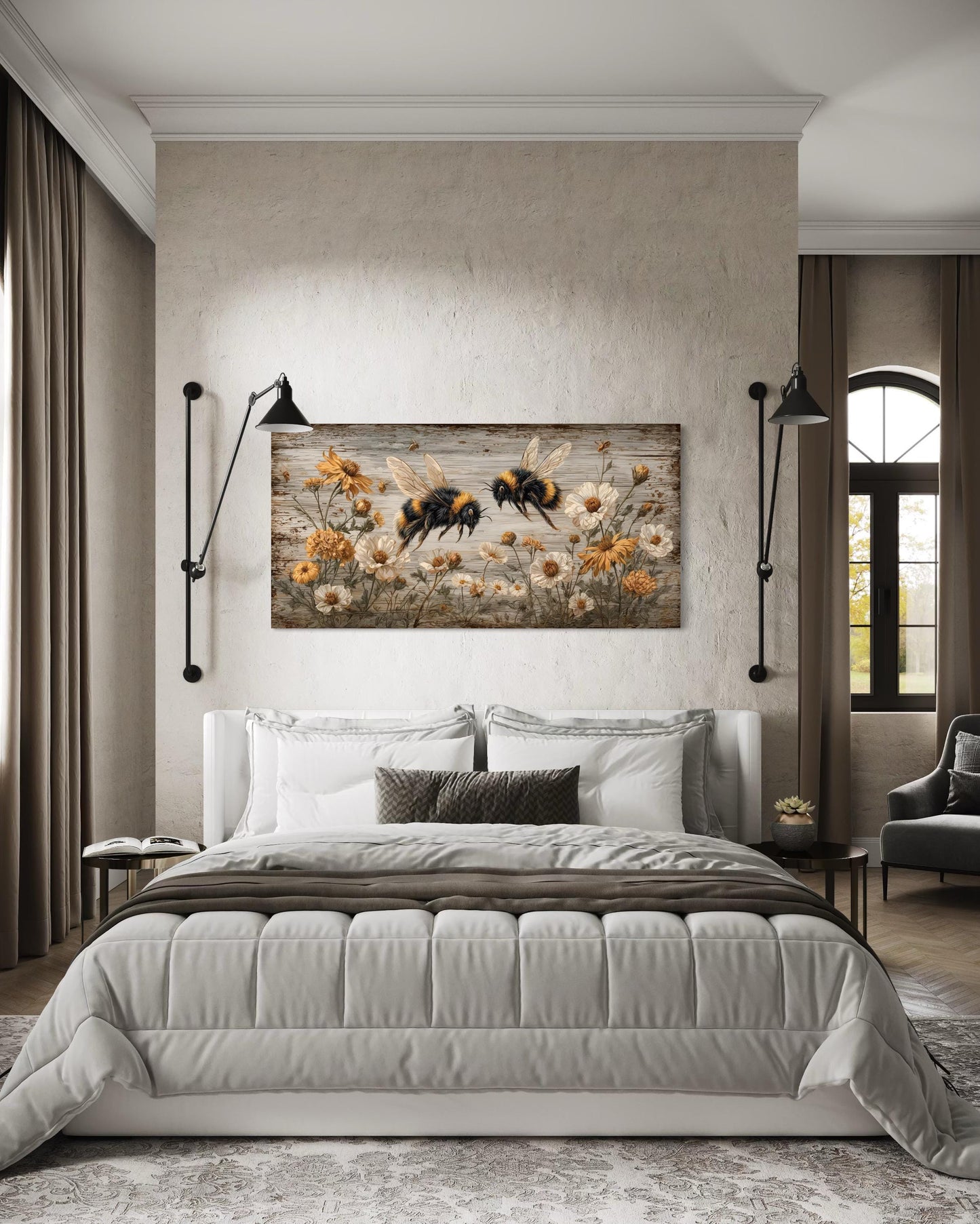 Rustic Bees and Wildflowers Canvas Wall Art