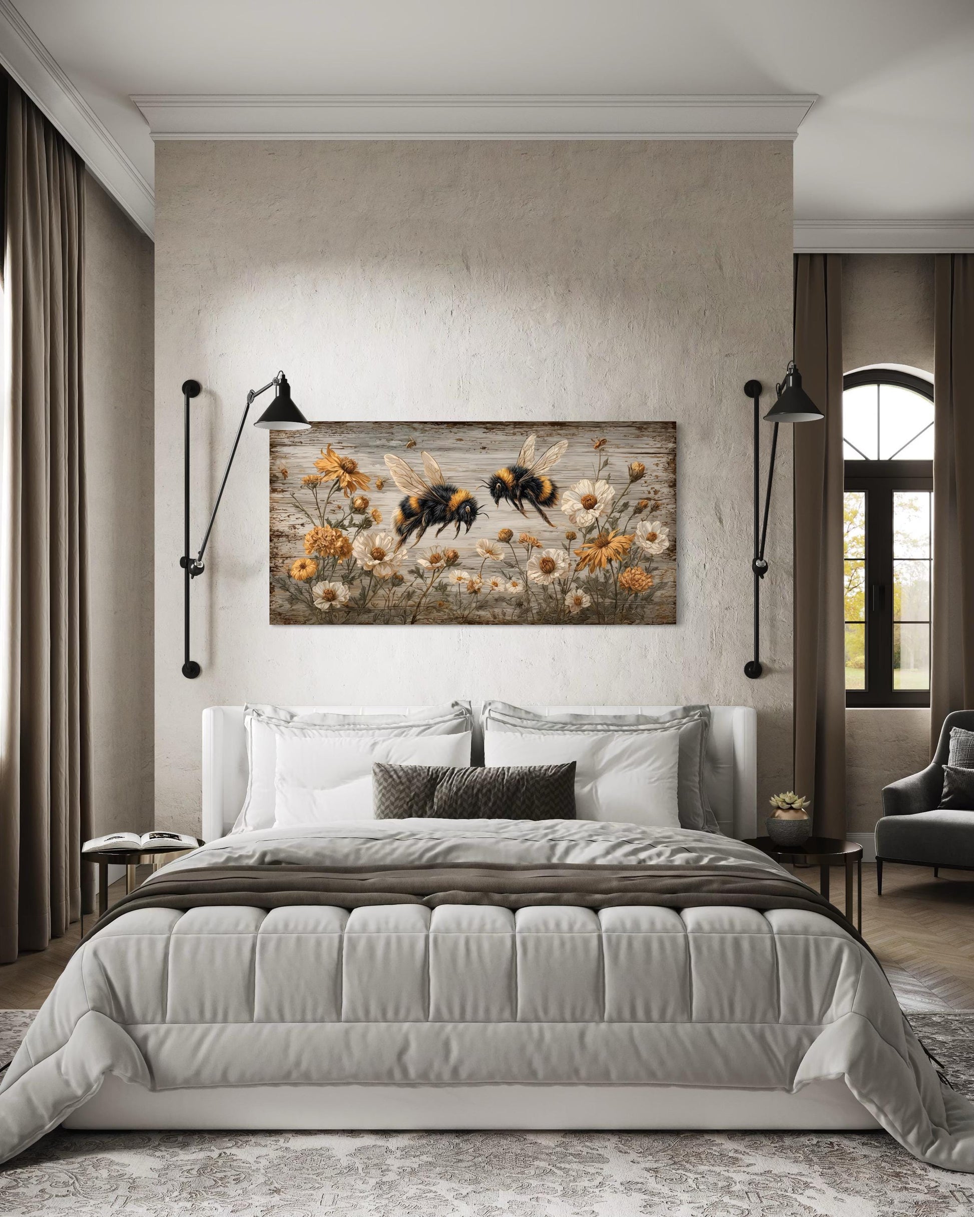 Rustic Bees and Wildflowers Canvas Wall Art