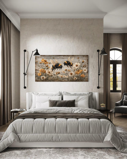 Rustic Bees and Wildflowers Canvas Wall Art