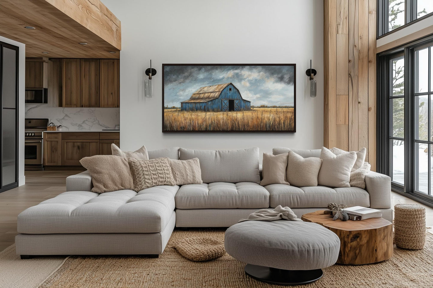 Rustic Blue Barn Framed Canvas Wall Art For Farmhouse Decor
