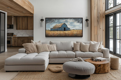 Rustic Blue Barn Framed Canvas Wall Art For Farmhouse Decor