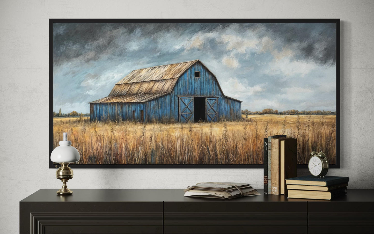 Rustic Blue Barn Framed Canvas Wall Art For Farmhouse Decor