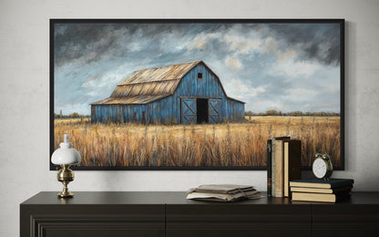 Rustic Blue Barn Framed Canvas Wall Art For Farmhouse Decor