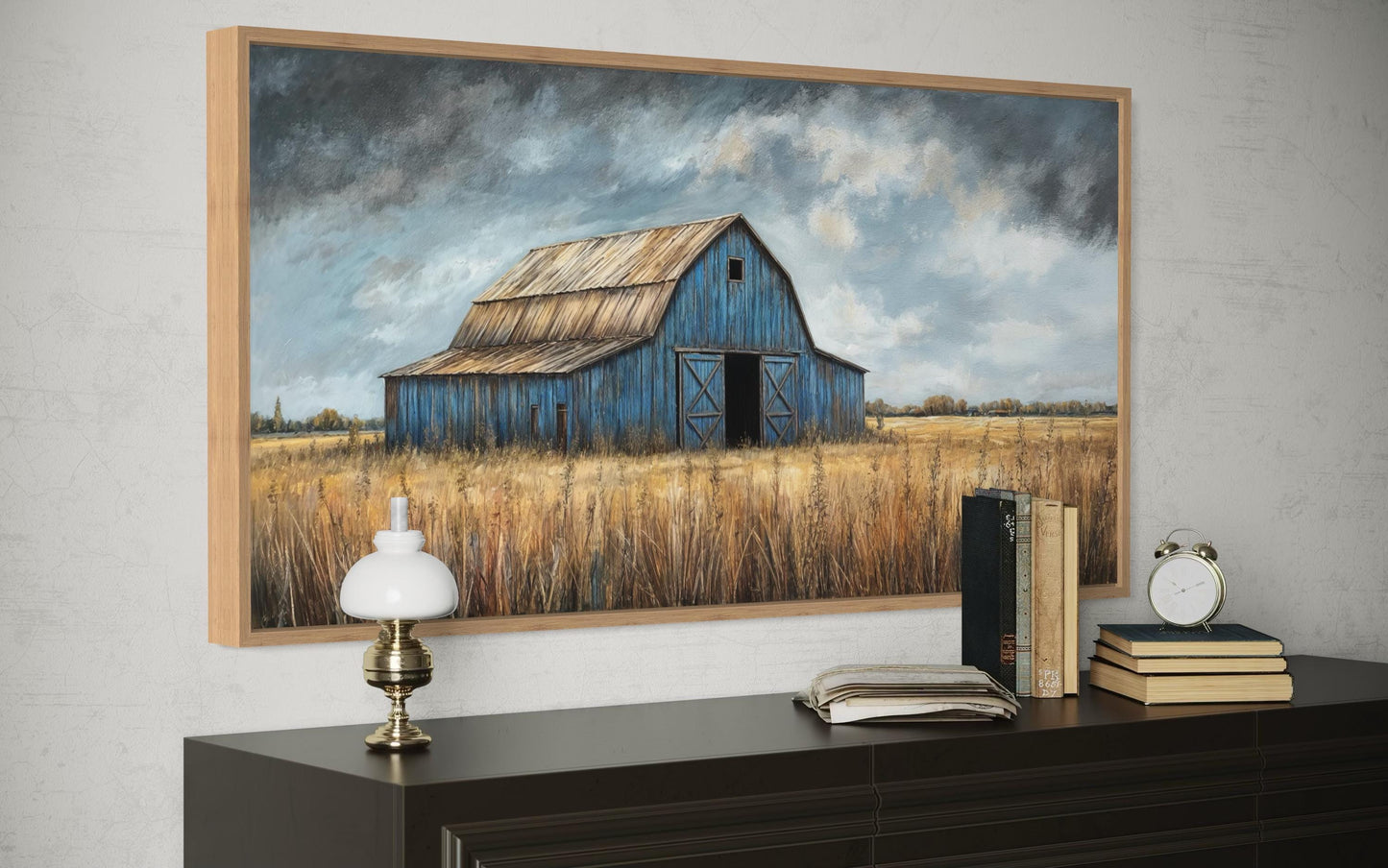 Rustic Blue Barn Framed Canvas Wall Art For Farmhouse Decor