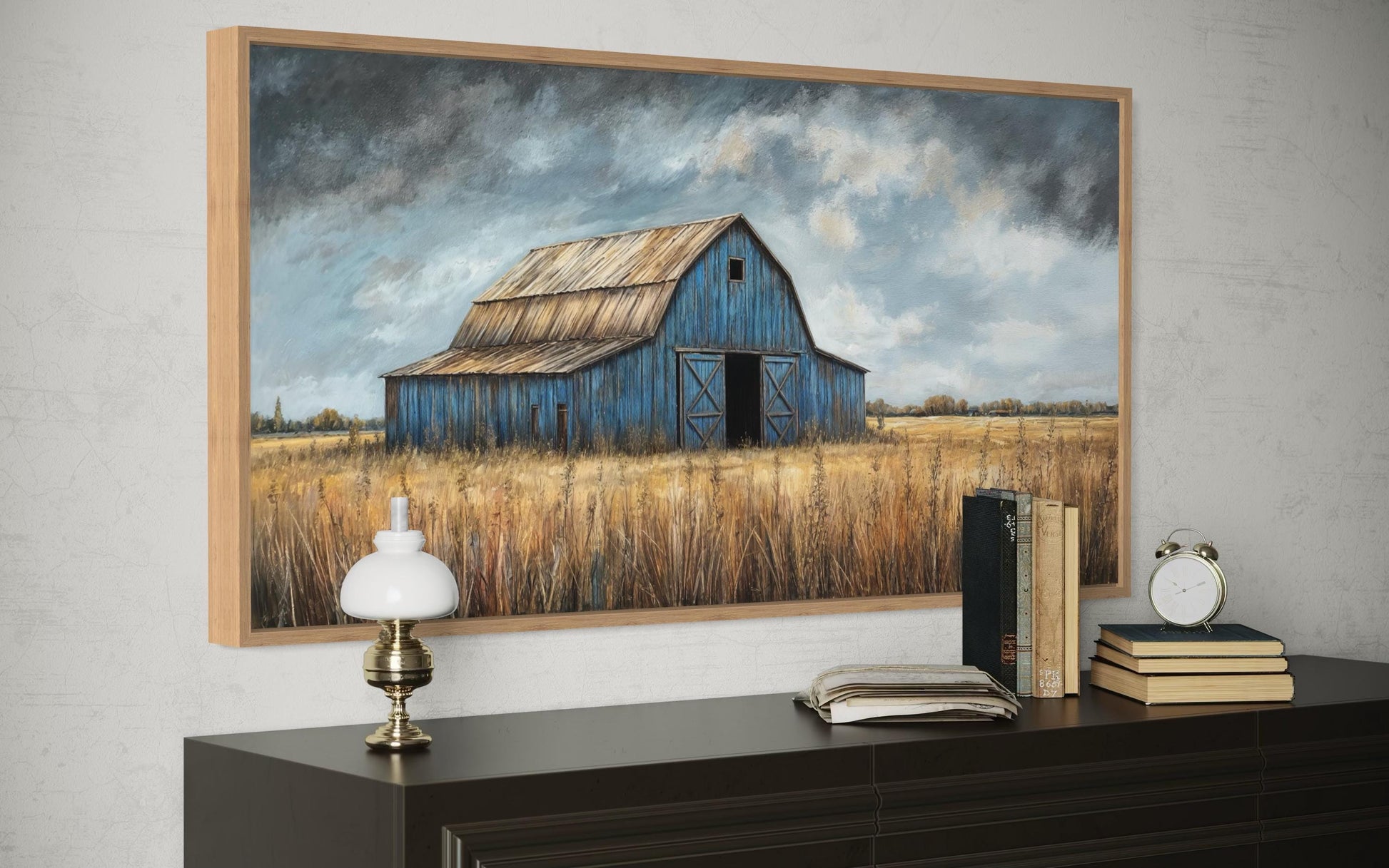 Rustic Blue Barn Framed Canvas Wall Art For Farmhouse Decor