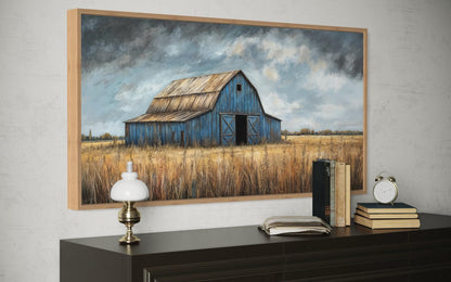 Rustic Blue Barn Framed Canvas Wall Art For Farmhouse Decor