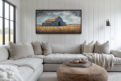 Rustic Blue Barn Framed Canvas Wall Art For Farmhouse Decor