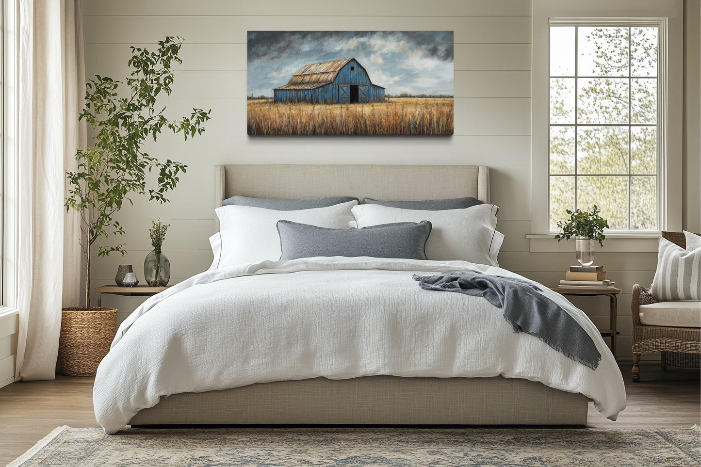 Rustic Blue Barn Framed Canvas Wall Art For Farmhouse Decor