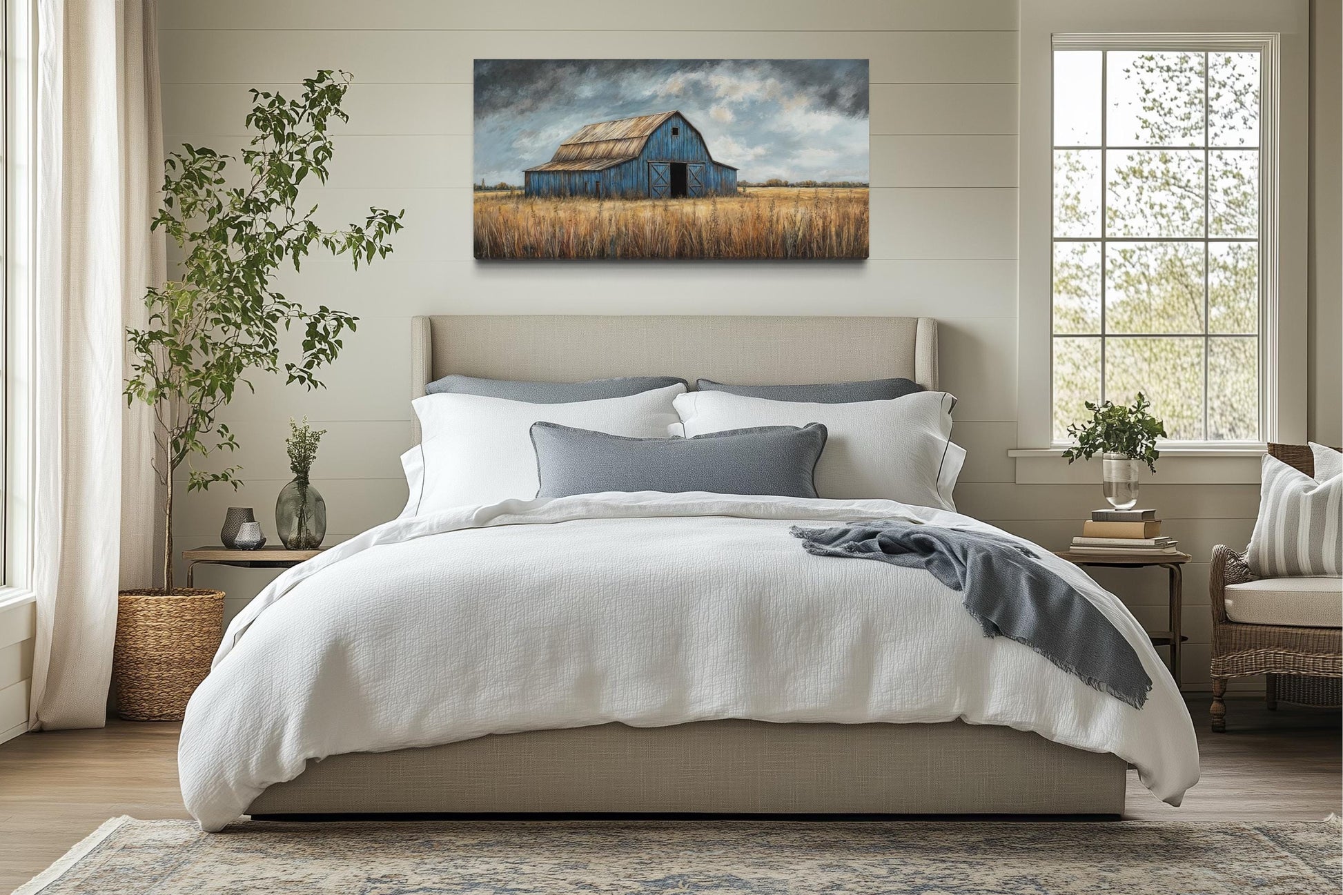 Rustic Blue Barn Framed Canvas Wall Art For Farmhouse Decor