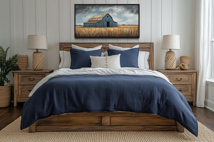Rustic Blue Barn Framed Canvas Wall Art For Farmhouse Decor