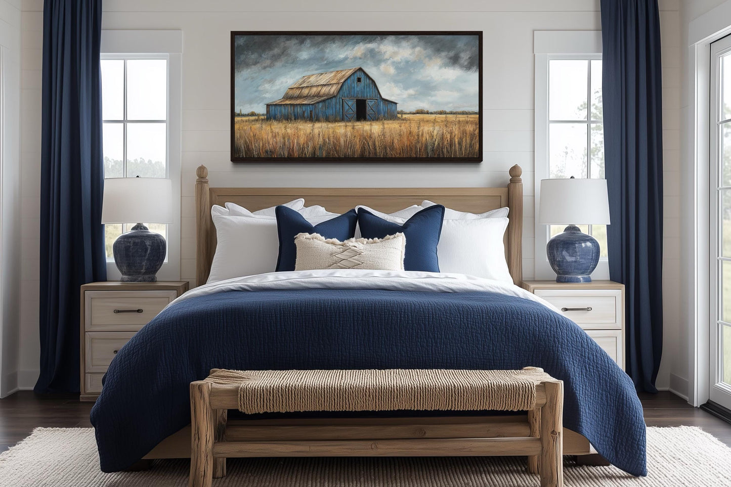 Rustic Blue Barn Framed Canvas Wall Art For Farmhouse Decor