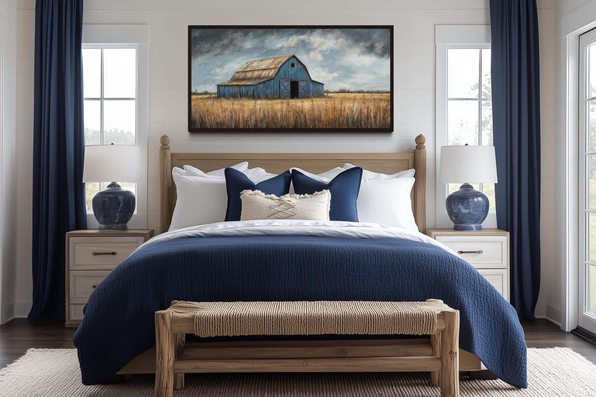 Rustic Blue Barn Framed Canvas Wall Art For Farmhouse Decor