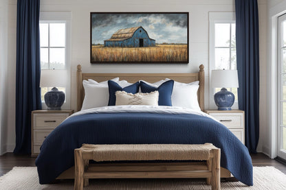 Rustic Blue Barn Framed Canvas Wall Art For Farmhouse Decor