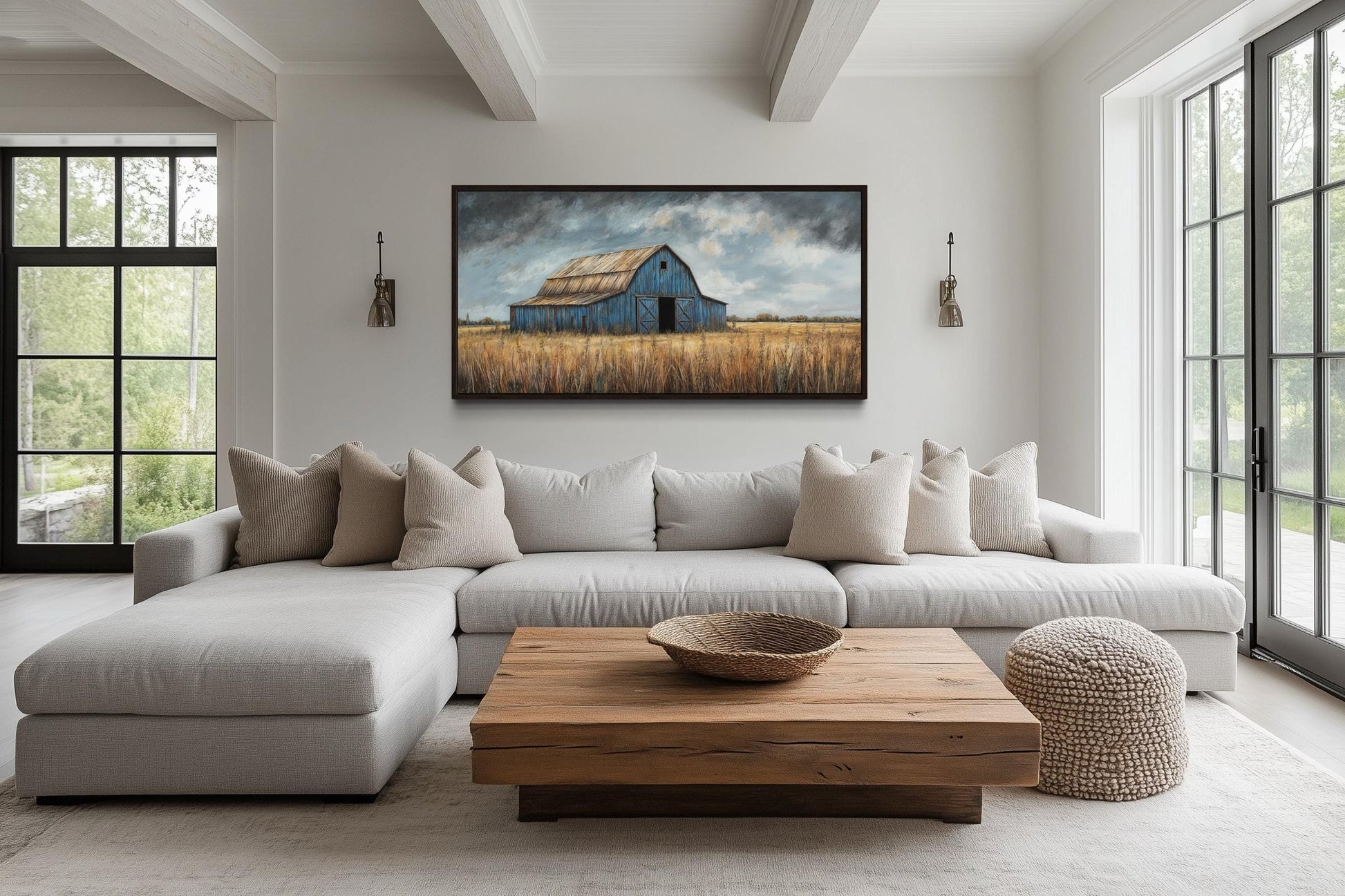 Rustic Blue Barn Framed Canvas Wall Art For Farmhouse Decor