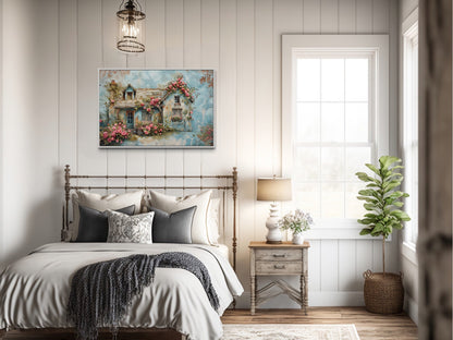 Rustic Blue Pink Floral Cottage Shabby Chic Farmhouse Wall Art