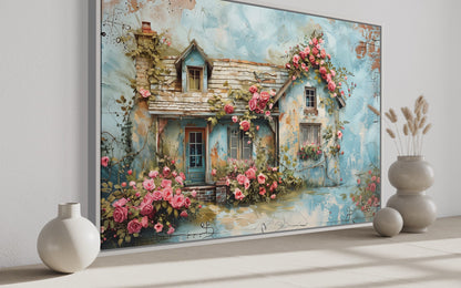 Rustic Blue Pink Floral Cottage Shabby Chic Farmhouse Wall Art